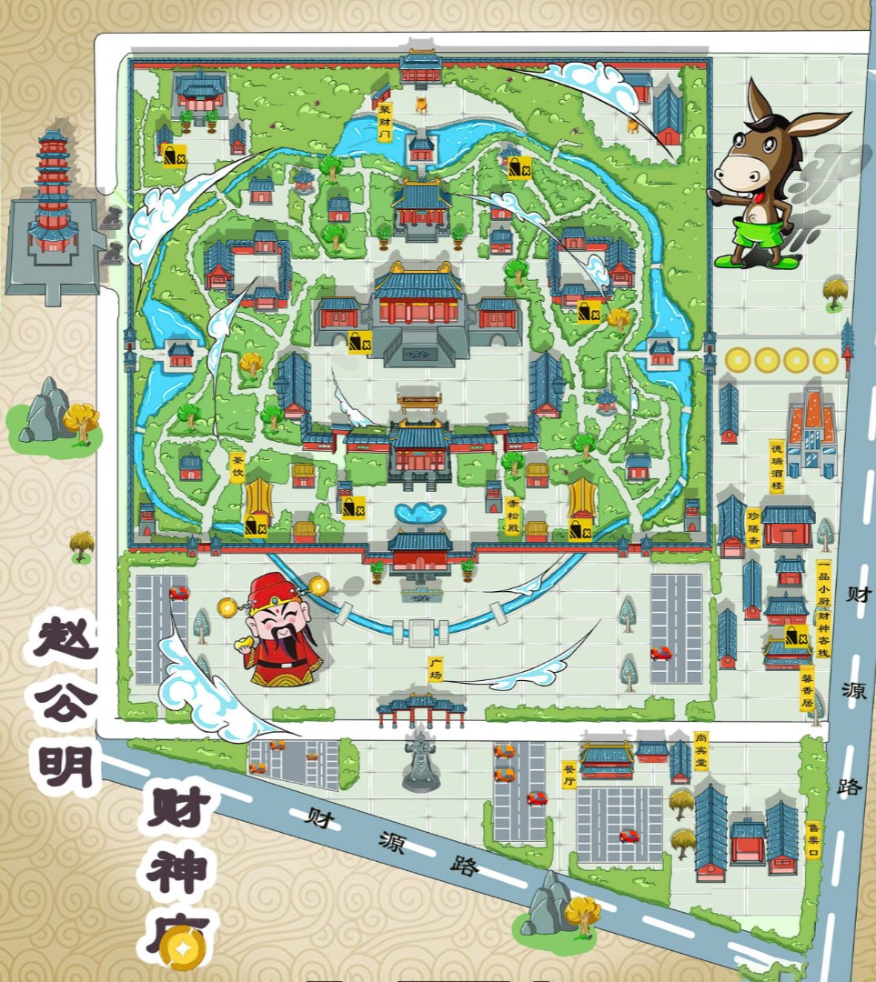 彭市镇寺庙类手绘地图